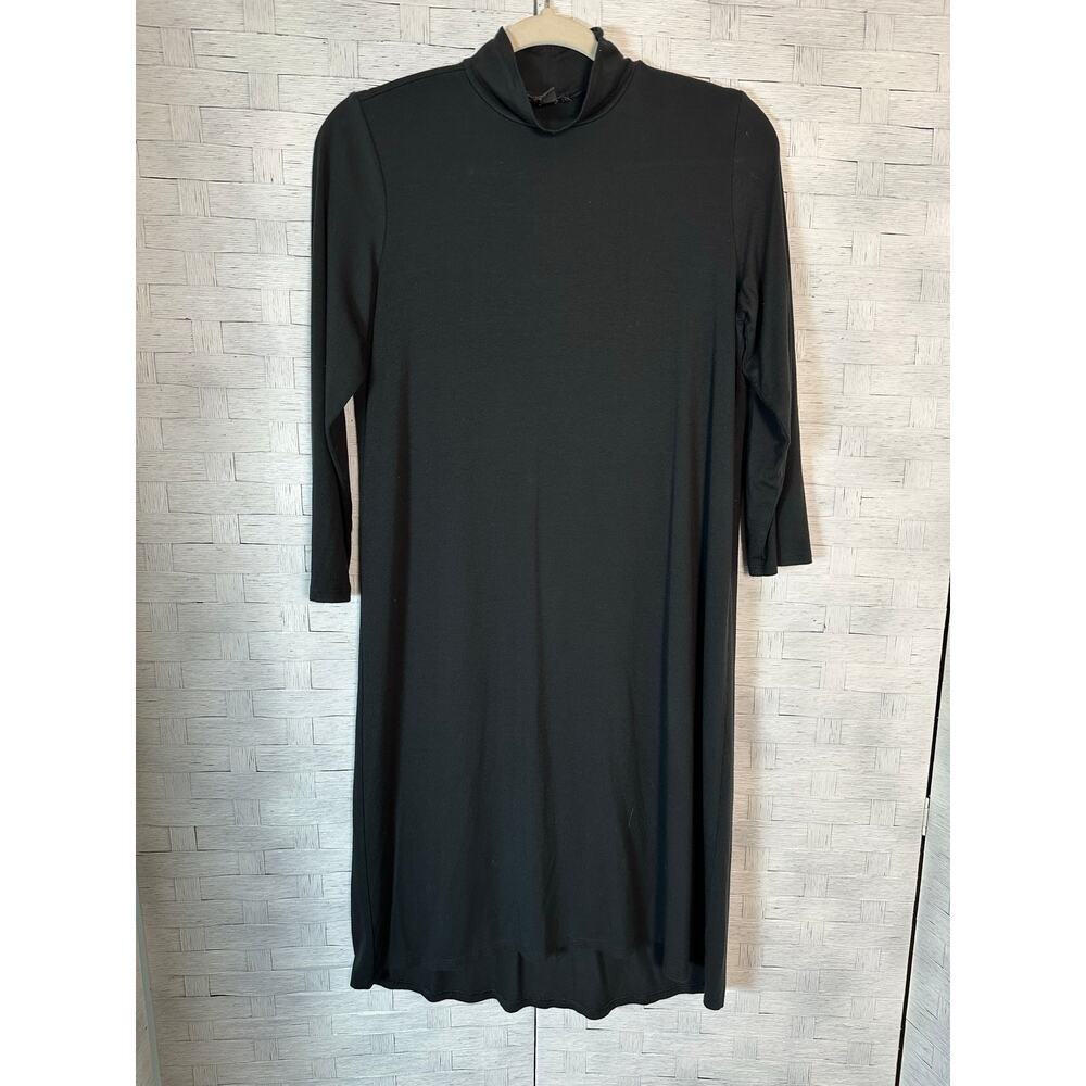 J Jill wearever collection women dress travel black Mocneck 3/4 sleeves TradMom